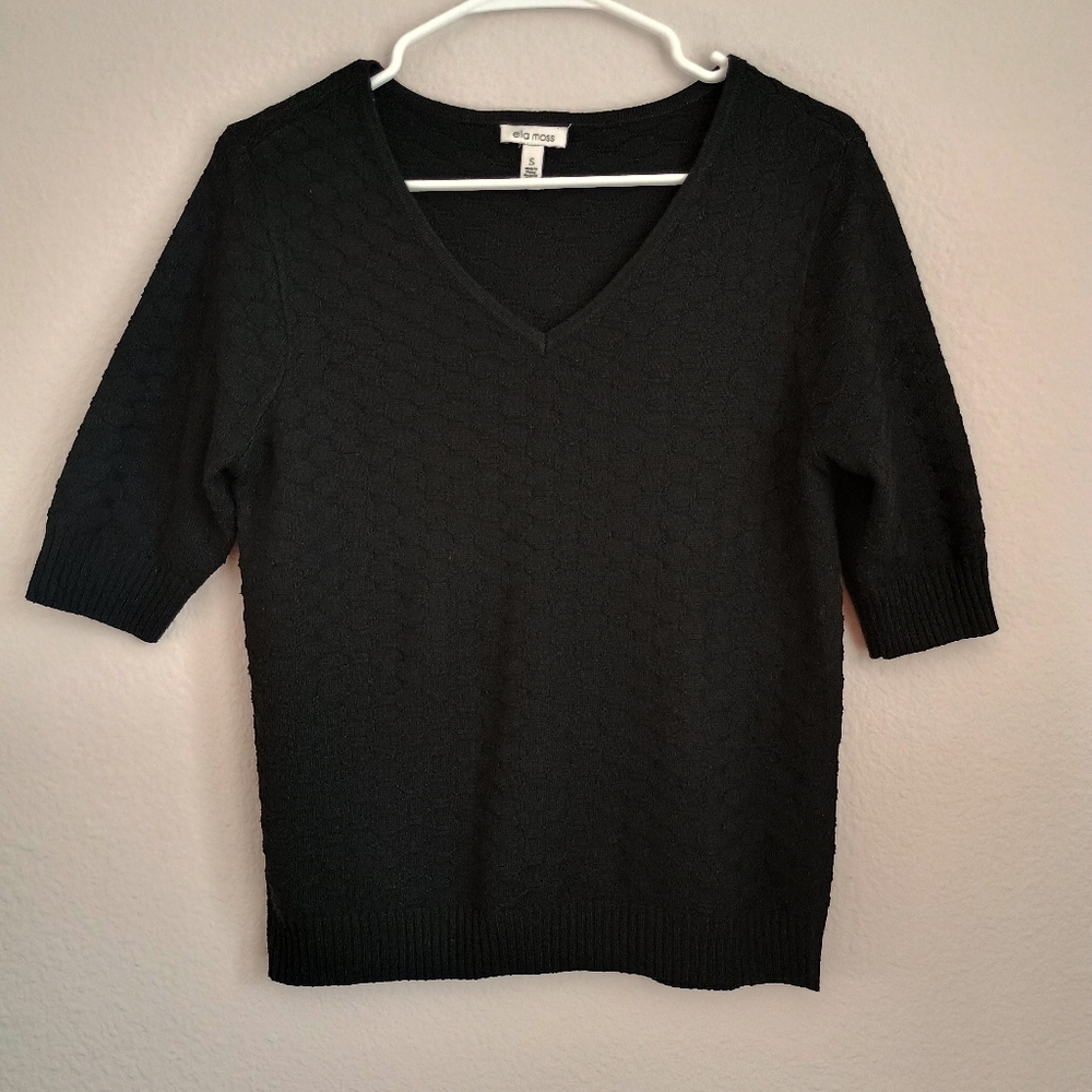 Ella Moss Black V-Neck Short Sleeve Knit Top